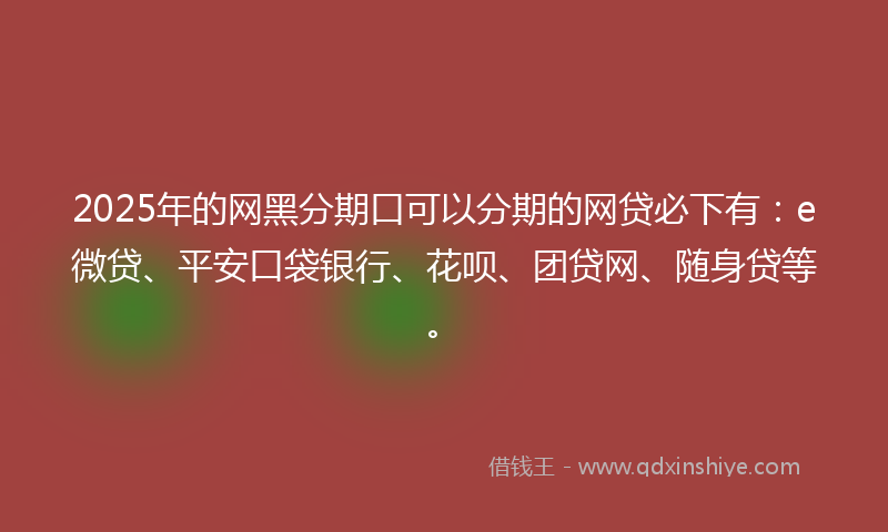 2025年的网黑分期口可以分期的网贷必下有：e微贷、平安口袋银行、花呗、团贷网、随身贷等。