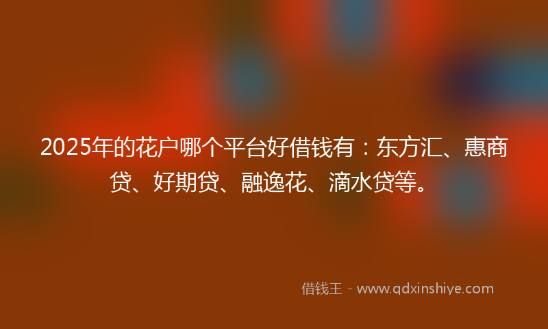 2025年的花户哪个平台好借钱有：东方汇、惠商贷、好期贷、融逸花、滴水贷等。