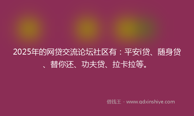 2025年的网贷交流论坛社区有：平安i贷、随身贷、替你还、功夫贷、拉卡拉等。