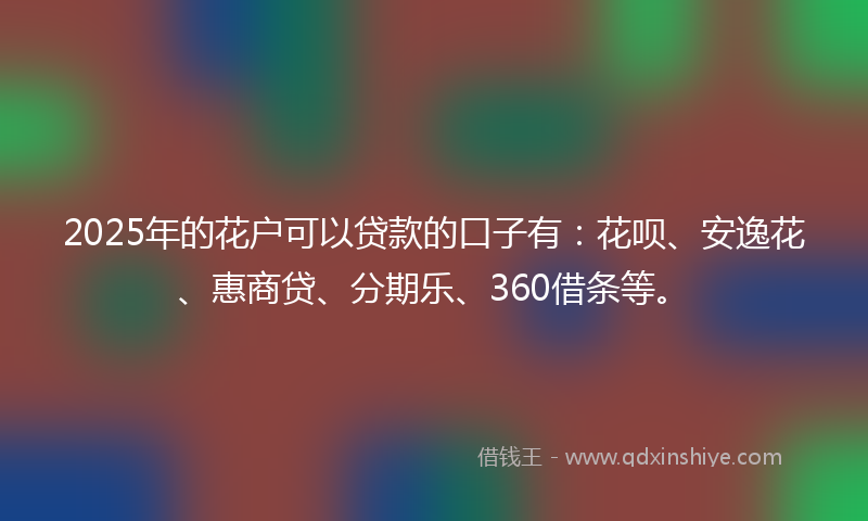 2025年的花户可以贷款的口子有：花呗、安逸花、惠商贷、分期乐、360借条等。
