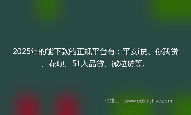 2025年的能下款的正规平台有：平安i贷、你我贷、花呗、51人品贷、微粒贷等。