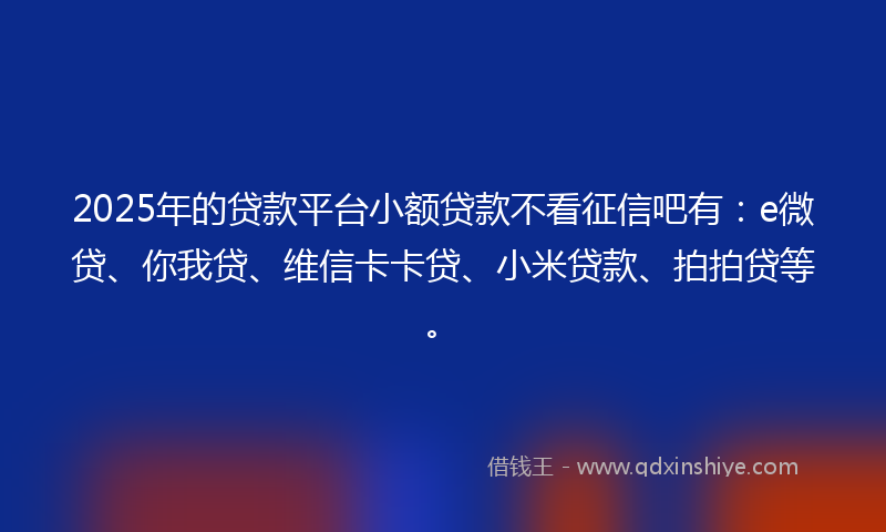 2025年的贷款平台小额贷款不看征信吧有：e微贷、你我贷、维信卡卡贷、小米贷款、拍拍贷等。