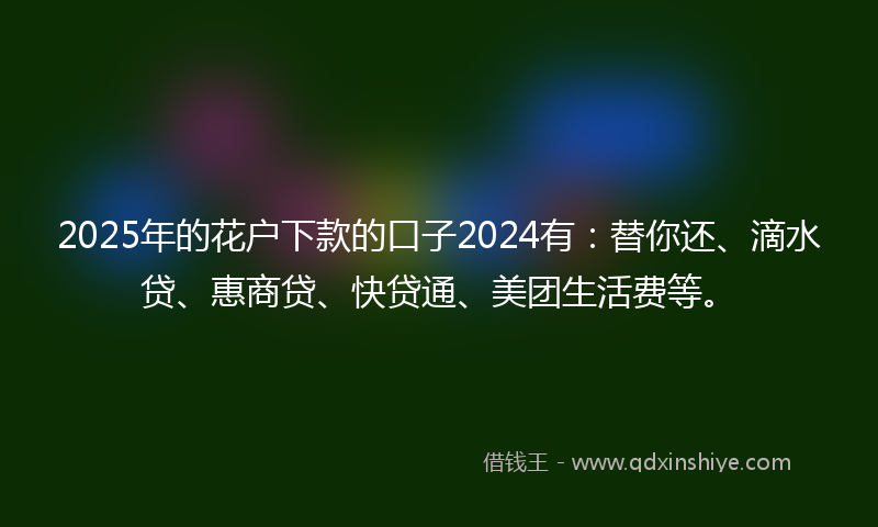 2025年的花户下款的口子2024有：替你还、滴水贷、惠商贷、快贷通、美团生活费等。