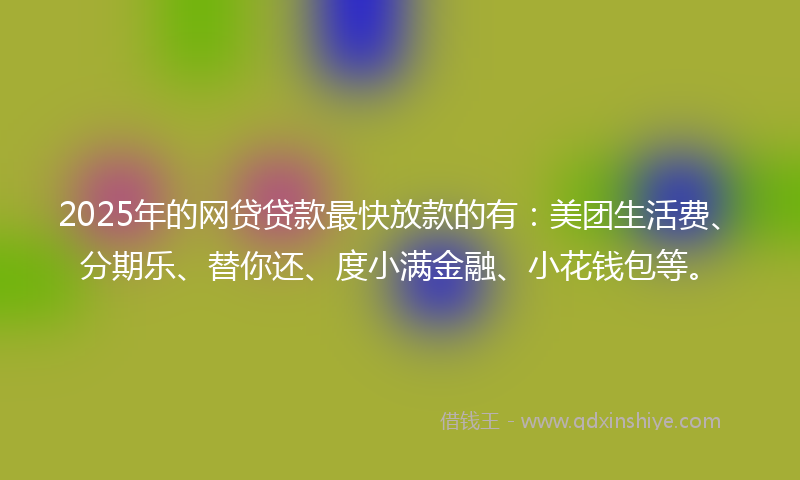 2025年的网贷贷款最快放款的有：美团生活费、分期乐、替你还、度小满金融、小花钱包等。