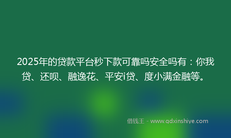 2025年的贷款平台秒下款可靠吗安全吗有：你我贷、还呗、融逸花、平安i贷、度小满金融等。