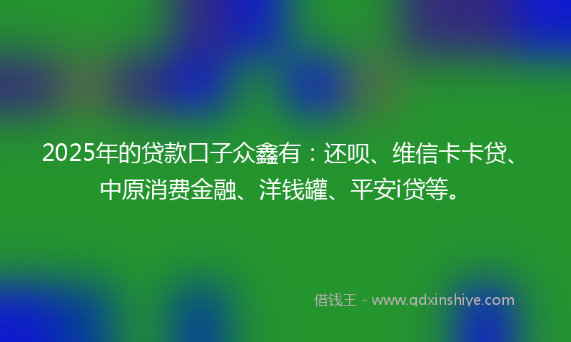 2025年的贷款口子众鑫有：还呗、维信卡卡贷、中原消费金融、洋钱罐、平安i贷等。