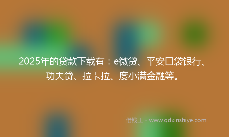 2025年的贷款下载有：e微贷、平安口袋银行、功夫贷、拉卡拉、度小满金融等。