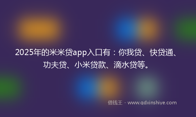 2025年的米米贷app入口有：你我贷、快贷通、功夫贷、小米贷款、滴水贷等。