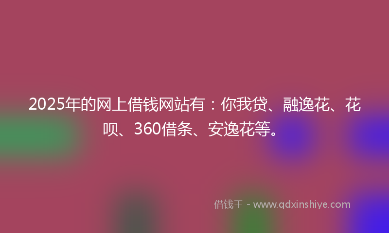 2025年的网上借钱网站有：你我贷、融逸花、花呗、360借条、安逸花等。