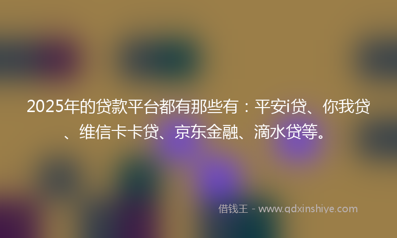 2025年的贷款平台都有那些有：平安i贷、你我贷、维信卡卡贷、京东金融、滴水贷等。