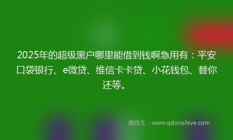 2025年的超级黑户哪里能借到钱啊急用有：平安口袋银行、e微贷、维信卡卡贷、小花钱包、替你还等。