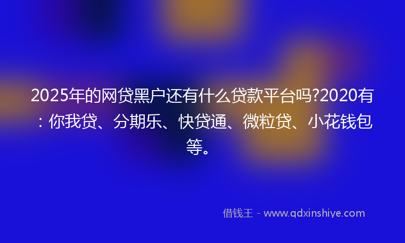 2025年的网贷黑户还有什么贷款平台吗?2020有：你我贷、分期乐、快贷通、微粒贷、小花钱包等。