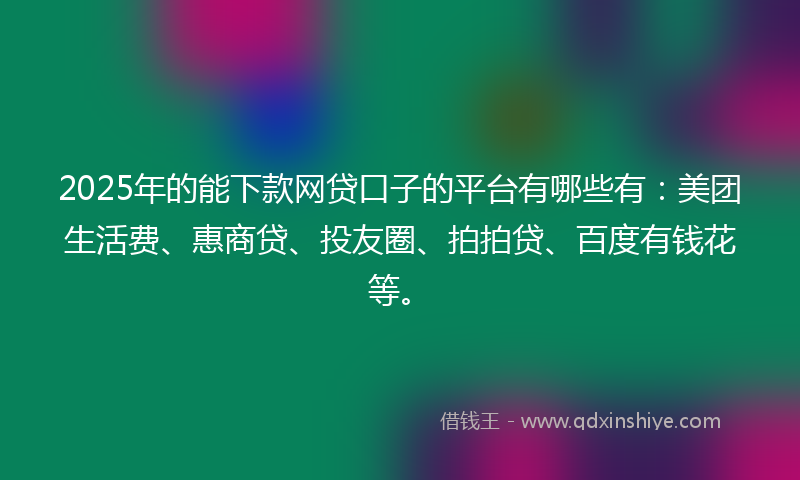 2025年的能下款网贷口子的平台有哪些有：美团生活费、惠商贷、投友圈、拍拍贷、百度有钱花等。