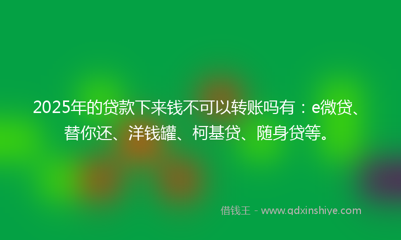 2025年的贷款下来钱不可以转账吗有：e微贷、替你还、洋钱罐、柯基贷、随身贷等。