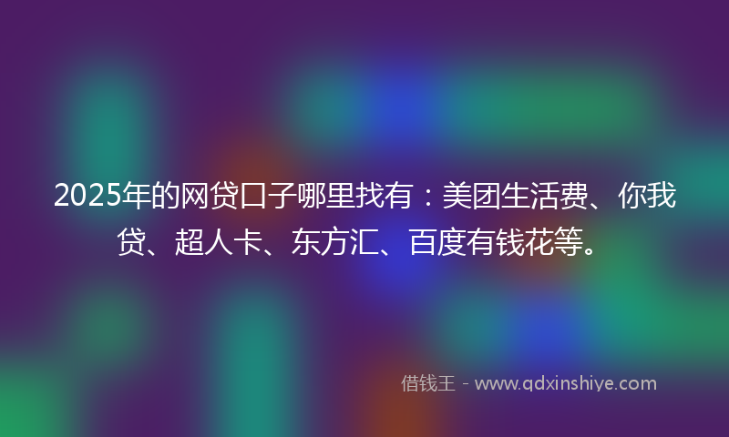 2025年的网贷口子哪里找有：美团生活费、你我贷、超人卡、东方汇、百度有钱花等。