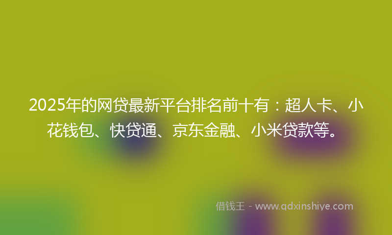 2025年的网贷最新平台排名前十有：超人卡、小花钱包、快贷通、京东金融、小米贷款等。