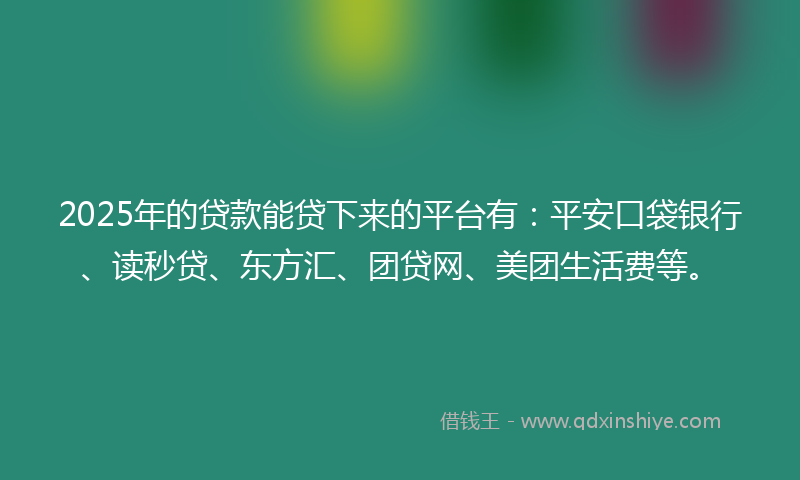 2025年的贷款能贷下来的平台有：平安口袋银行、读秒贷、东方汇、团贷网、美团生活费等。