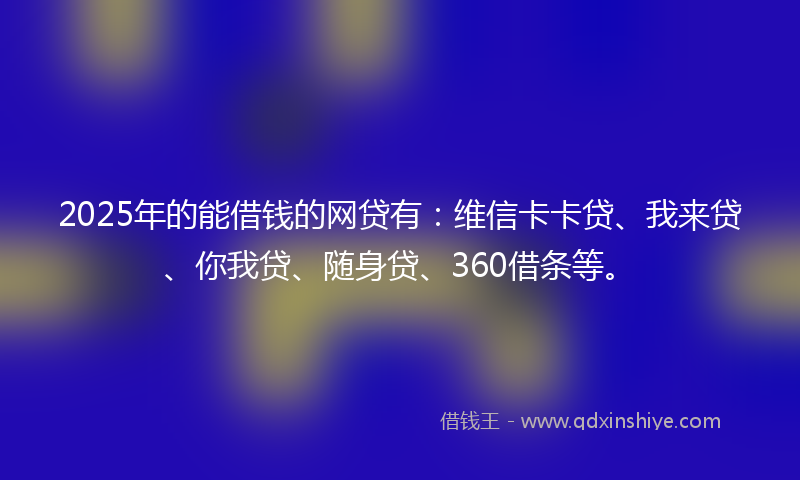 2025年的能借钱的网贷有：维信卡卡贷、我来贷、你我贷、随身贷、360借条等。