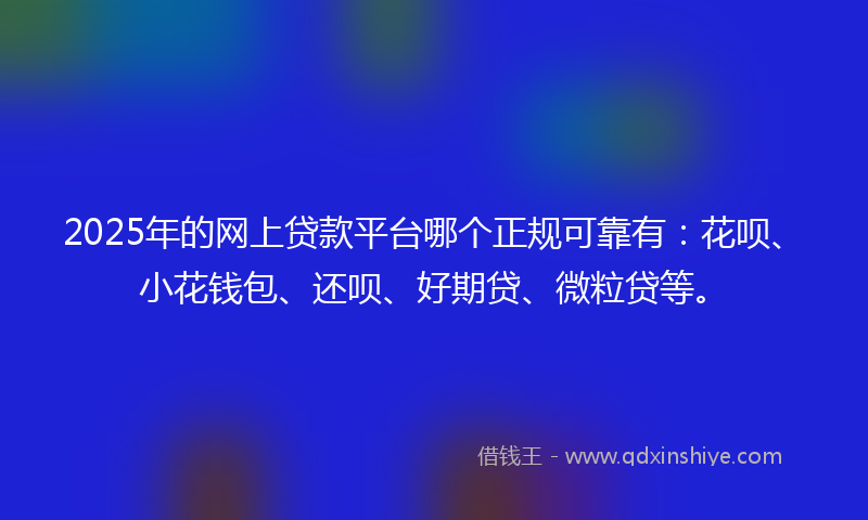 2025年的网上贷款平台哪个正规可靠有：花呗、小花钱包、还呗、好期贷、微粒贷等。