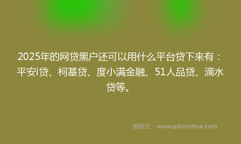 2025年的网贷黑户还可以用什么平台贷下来有：平安i贷、柯基贷、度小满金融、51人品贷、滴水贷等。
