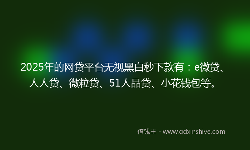 2025年的网贷平台无视黑白秒下款有：e微贷、人人贷、微粒贷、51人品贷、小花钱包等。