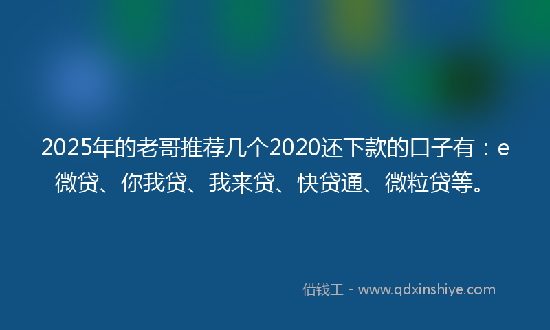 2025年的老哥推荐几个2020还下款的口子有：e微贷、你我贷、我来贷、快贷通、微粒贷等。