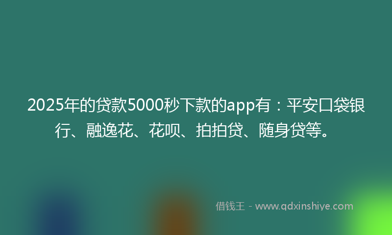 2025年的贷款5000秒下款的app有：平安口袋银行、融逸花、花呗、拍拍贷、随身贷等。