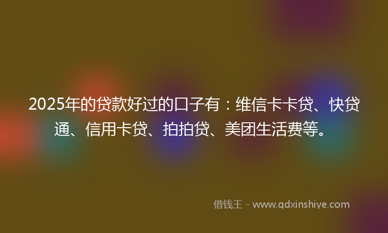 2025年的贷款好过的口子有：维信卡卡贷、快贷通、信用卡贷、拍拍贷、美团生活费等。