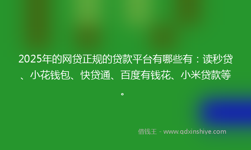 2025年的网贷正规的贷款平台有哪些有：读秒贷、小花钱包、快贷通、百度有钱花、小米贷款等。