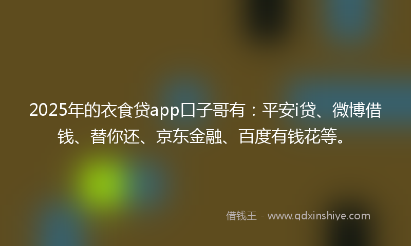 2025年的衣食贷app口子哥有：平安i贷、微博借钱、替你还、京东金融、百度有钱花等。