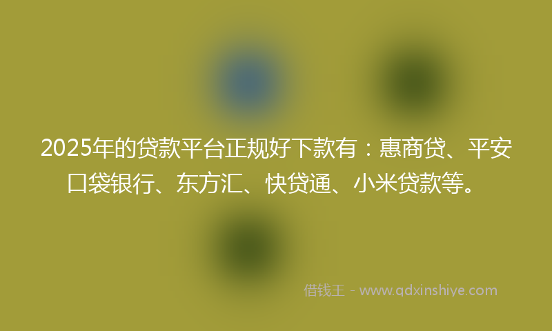 2025年的贷款平台正规好下款有：惠商贷、平安口袋银行、东方汇、快贷通、小米贷款等。