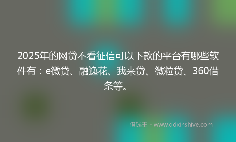 2025年的网贷不看征信可以下款的平台有哪些软件有：e微贷、融逸花、我来贷、微粒贷、360借条等。