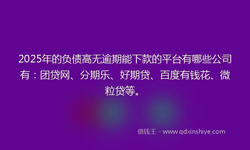 2025年的负债高无逾期能下款的平台有哪些公司有：团贷网、分期乐、好期贷、百度有钱花、微粒贷等。
