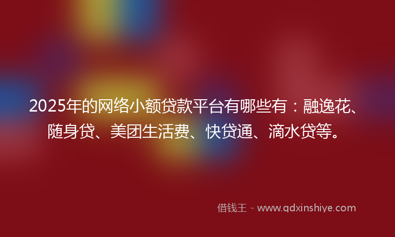 2025年的网络小额贷款平台有哪些有：融逸花、随身贷、美团生活费、快贷通、滴水贷等。
