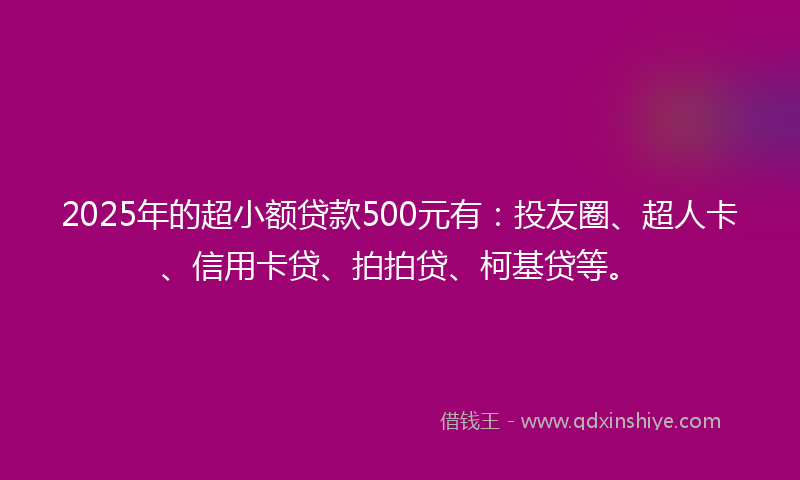 2025年的超小额贷款500元有：投友圈、超人卡、信用卡贷、拍拍贷、柯基贷等。