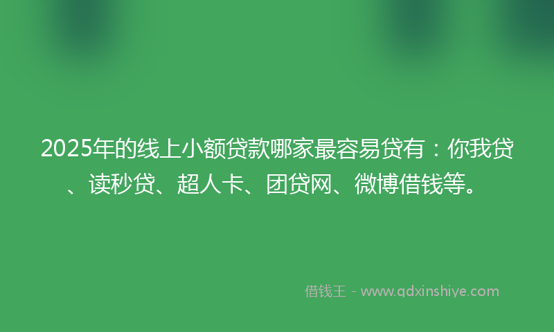 2025年的线上小额贷款哪家最容易贷有：你我贷、读秒贷、超人卡、团贷网、微博借钱等。