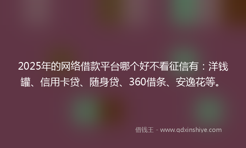 2025年的网络借款平台哪个好不看征信有：洋钱罐、信用卡贷、随身贷、360借条、安逸花等。