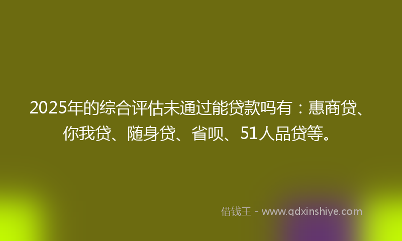 2025年的综合评估未通过能贷款吗有：惠商贷、你我贷、随身贷、省呗、51人品贷等。