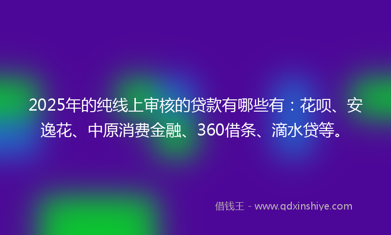 2025年的纯线上审核的贷款有哪些有：花呗、安逸花、中原消费金融、360借条、滴水贷等。