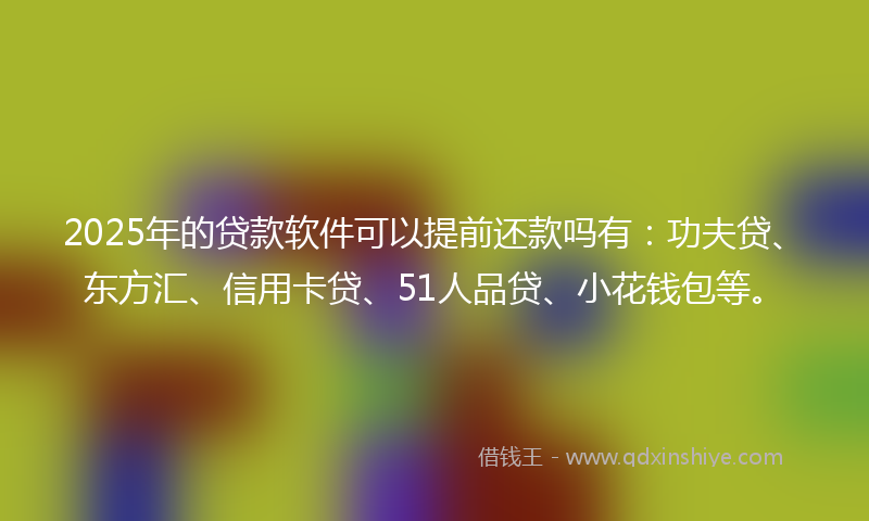 2025年的贷款软件可以提前还款吗有：功夫贷、东方汇、信用卡贷、51人品贷、小花钱包等。