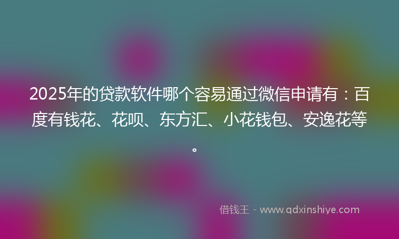 2025年的贷款软件哪个容易通过微信申请有：百度有钱花、花呗、东方汇、小花钱包、安逸花等。