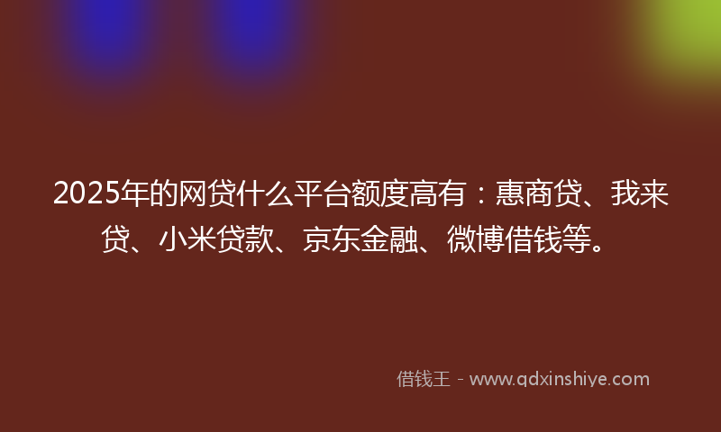 2025年的网贷什么平台额度高有：惠商贷、我来贷、小米贷款、京东金融、微博借钱等。