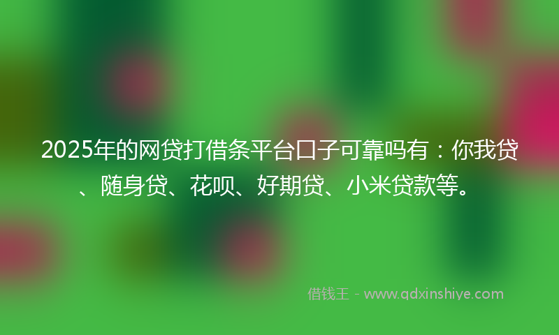 2025年的网贷打借条平台口子可靠吗有：你我贷、随身贷、花呗、好期贷、小米贷款等。