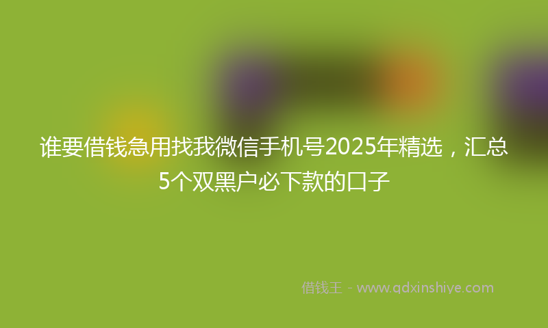 谁要借钱急用找我微信手机号2025年精选，汇总5个双黑户必下款的口子