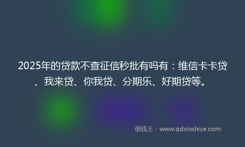 2025年的贷款不查征信秒批有吗有：维信卡卡贷、我来贷、你我贷、分期乐、好期贷等。