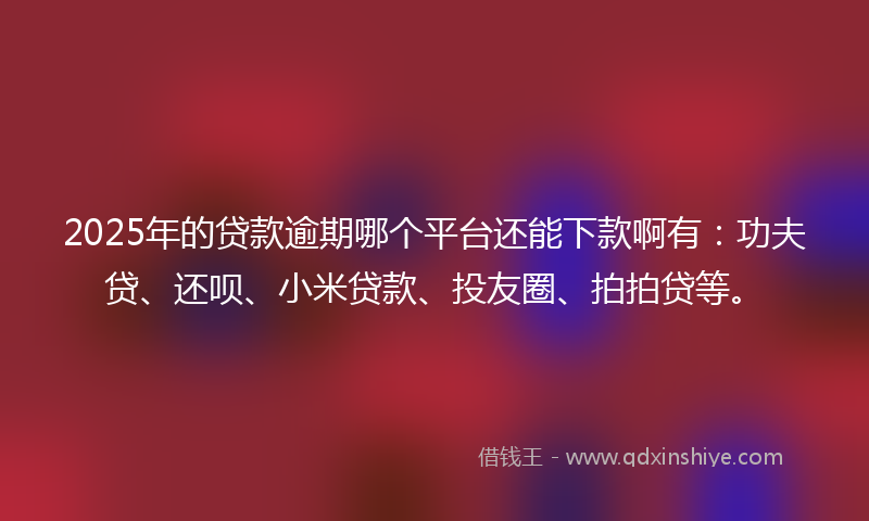 2025年的贷款逾期哪个平台还能下款啊有：功夫贷、还呗、小米贷款、投友圈、拍拍贷等。