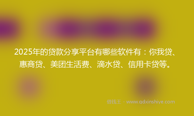 2025年的贷款分享平台有哪些软件有：你我贷、惠商贷、美团生活费、滴水贷、信用卡贷等。