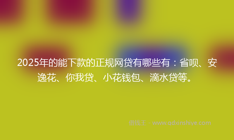 2025年的能下款的正规网贷有哪些有：省呗、安逸花、你我贷、小花钱包、滴水贷等。