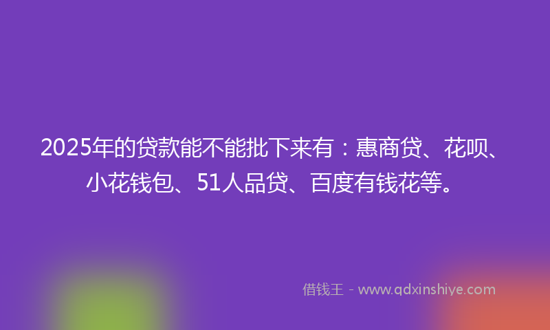 2025年的贷款能不能批下来有：惠商贷、花呗、小花钱包、51人品贷、百度有钱花等。