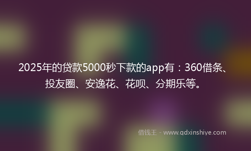 2025年的贷款5000秒下款的app有：360借条、投友圈、安逸花、花呗、分期乐等。